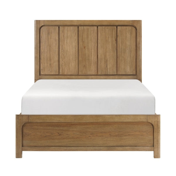 English Elm Queen Storage Platform Bed Set Hickory Veneer with Charging Nightstands Warm Brown B011S06226
