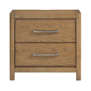 English Elm Queen Storage Platform Bed Set Hickory Veneer with Charging Nightstands Warm Brown B011S06226