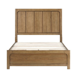 English Elm Queen Storage Platform Bed Set Hickory Veneer with Charging Nightstands Warm Brown B011S06226