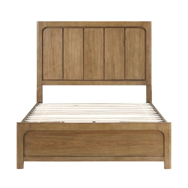 English Elm Queen Storage Platform Bed Set Hickory Veneer with Charging Nightstands Warm Brown B011S06226