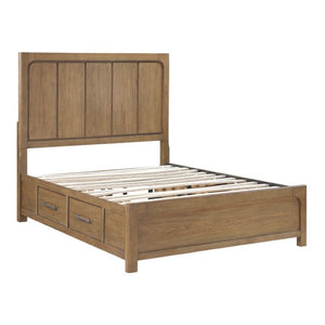 English Elm Queen Storage Platform Bed Set Hickory Veneer with Charging Nightstands Warm Brown B011S06226
