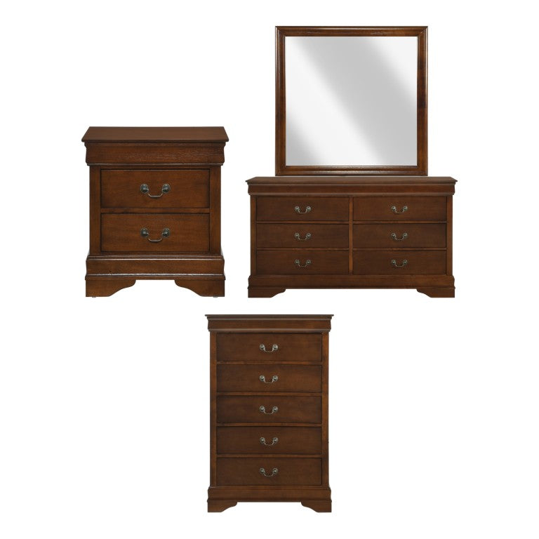 English Elm Night Stand Dresser Mirror and Chest Set Louis Philippe Okume Veneer Bedroom B011S06229