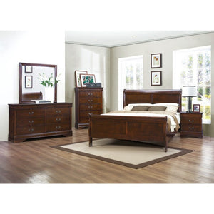 English Elm Eastern King Sleigh Bed and Nightstand Set Louis Philippe Cherry Veneer Bedroom B011S06230