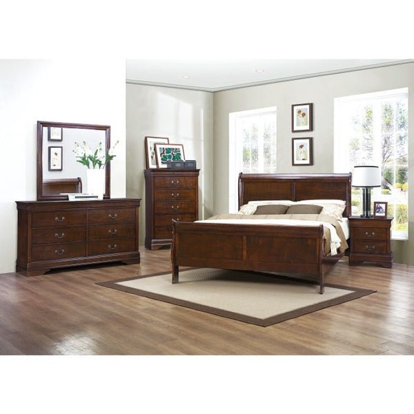 English Elm Eastern King Sleigh Bed and Nightstand Set Louis Philippe Cherry Veneer Bedroom B011S06230