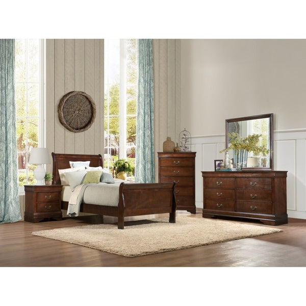 English Elm California King Sleigh Bedroom Set Louis Philippe Style Okume Veneer Brown Cherry B011S06235