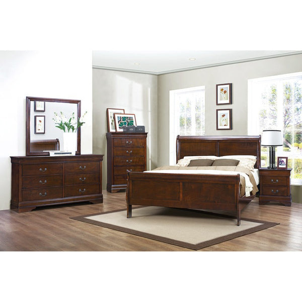English Elm California King Sleigh Bedroom Set Louis Philippe Style Okume Veneer Brown Cherry B011S06235