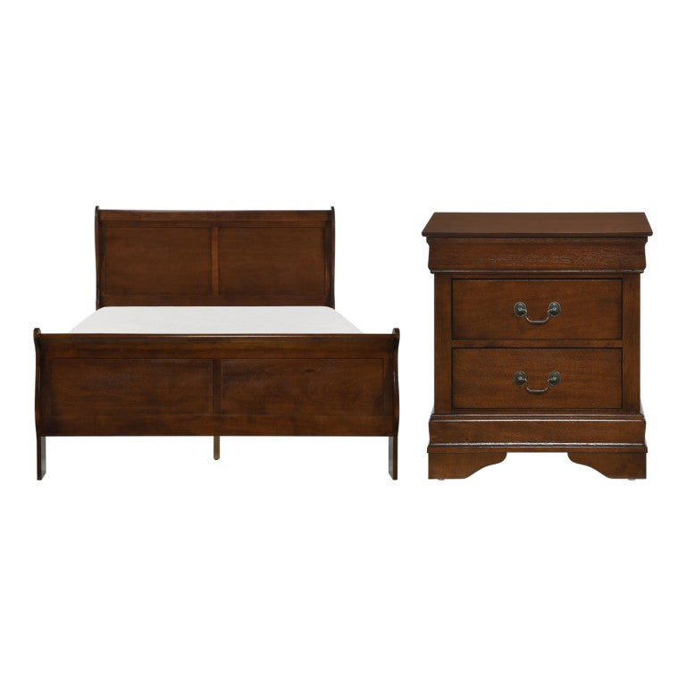 English Elm Full Sleigh Bed and Nightstand Set Louis Philippe Style Traditional Bedroom B011S06239