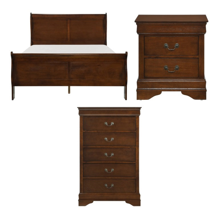 English Elm Full Sleigh Bed Nightstand and Chest Set Louis Philippe Style Okume Veneer B011S06241