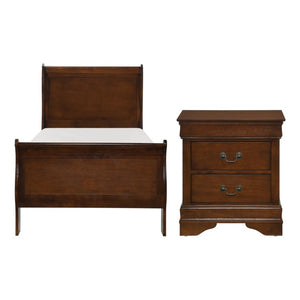 English Elm Twin Sleigh Bed and Nightstand Set Louis Philippe Style Okume Veneer Bedroom B011S06242