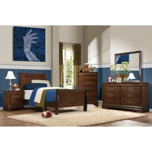 English Elm Twin Sleigh Bed and Nightstand Set Louis Philippe Style Okume Veneer Bedroom B011S06242