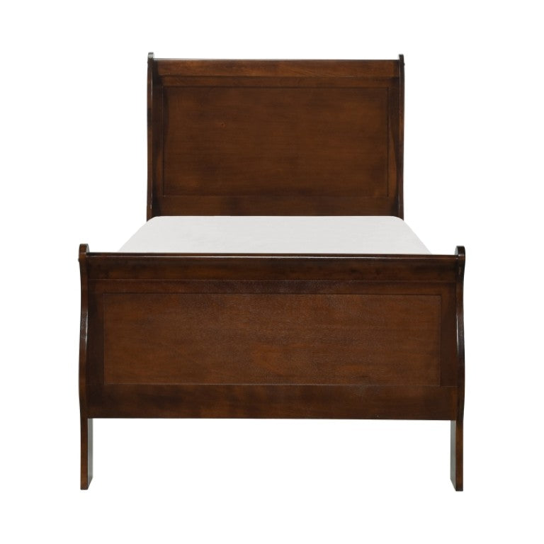 English Elm Twin Sleigh Bed and Nightstand Set Louis Philippe Style Okume Veneer Bedroom B011S06242