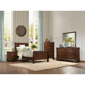 English Elm Twin Sleigh Bed and Nightstand Set Louis Philippe Style Warm Cherry Wood Finish B011S06243