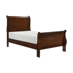 English Elm Twin Sleigh Bed and Nightstand Set Louis Philippe Style Warm Cherry Wood Finish B011S06243