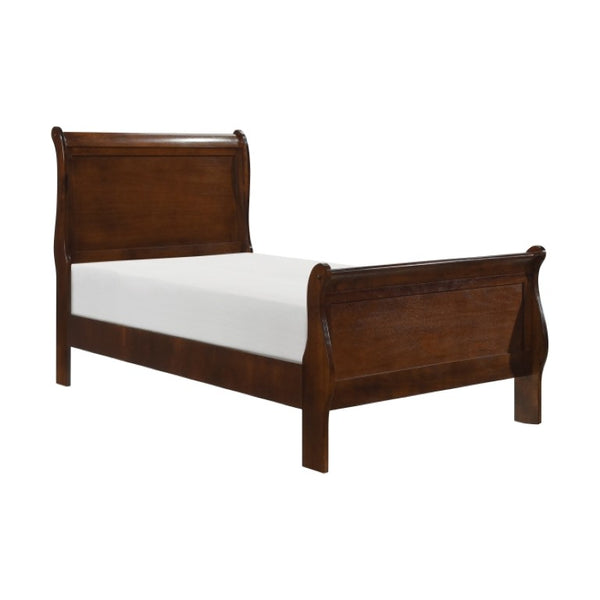 English Elm Twin Sleigh Bed and Nightstand Set Louis Philippe Style Warm Cherry Wood Finish B011S06243