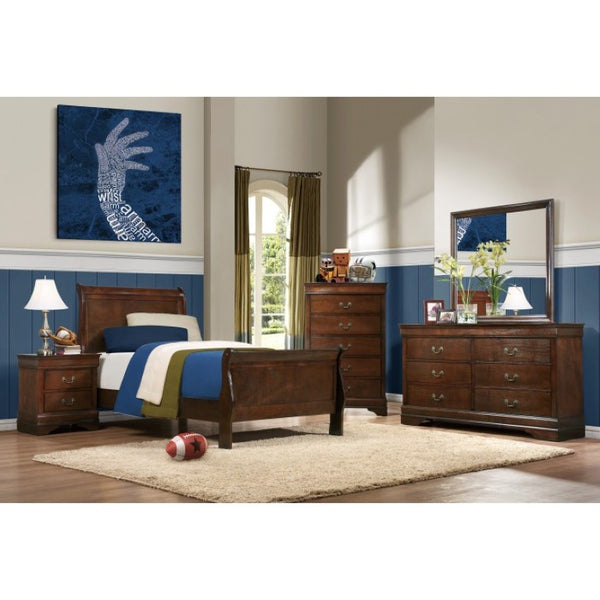 English Elm Twin Sleigh Bed and Nightstand Set Louis Philippe Style Warm Cherry Wood Finish B011S06243