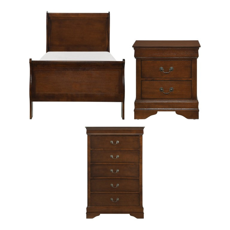 English Elm Twin Sleigh Bed Nightstand and Chest Set Louis Philippe Okume Veneer Traditional B011S06244