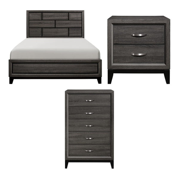 English Elm California King Bedroom Set Three Piece Gray Melamine Wood Grain Contemporary Suite B011S06252