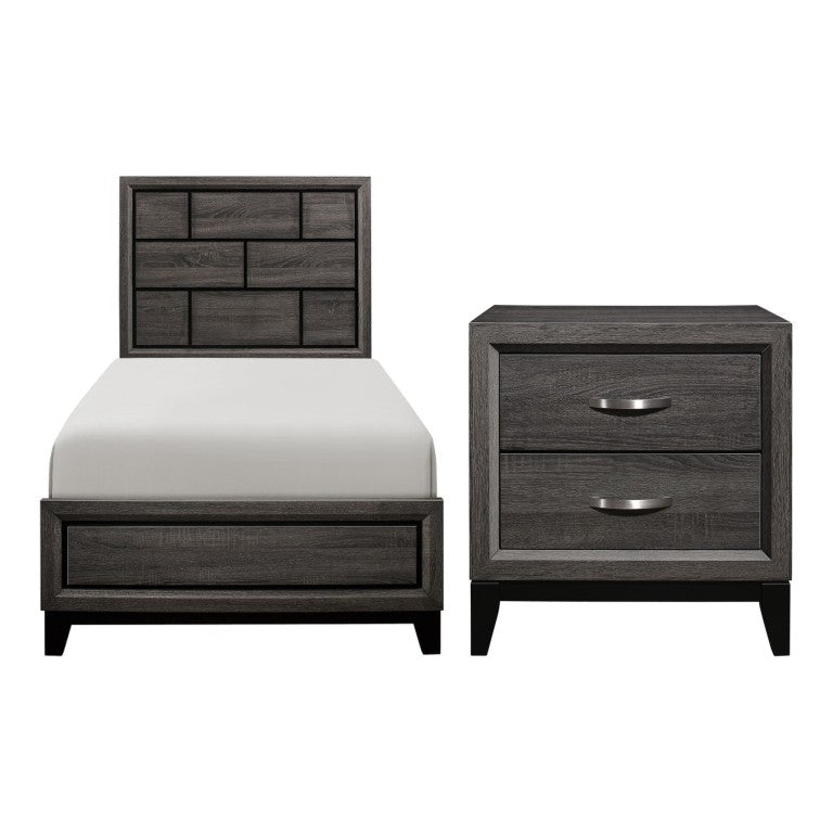 English Elm Twin Bed and Nightstand Set Contemporary Gray Faux Wood Panel Bedroom Furniture B011S06259