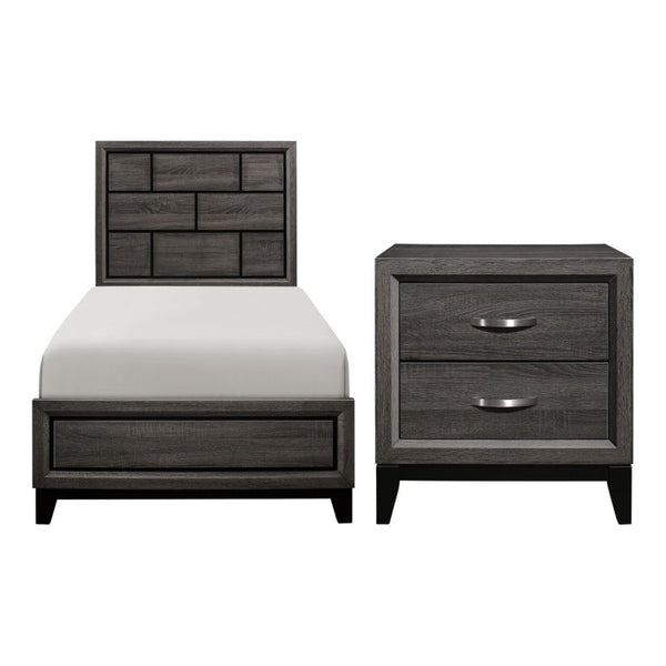 English Elm Twin Bed and Nightstand Set Contemporary Gray Faux Wood Panel Bedroom Furniture B011S06259