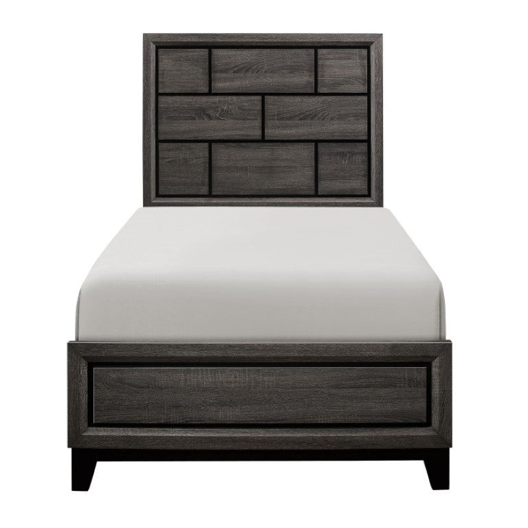 English Elm Twin Bedroom Set 3 Piece Faux Wood Grain Gray Finish Modern Contemporary Style B011S06261