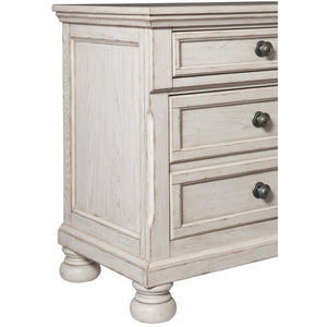 English Elm Eastern King Bedroom Set Ash Veneer Antique White with Footboard Drawers and Nightstands B011S06265