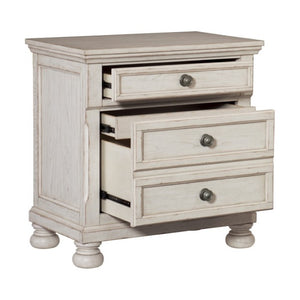 English Elm Eastern King Bedroom Set Ash Veneer Antique White with Footboard Drawers and Nightstands B011S06265