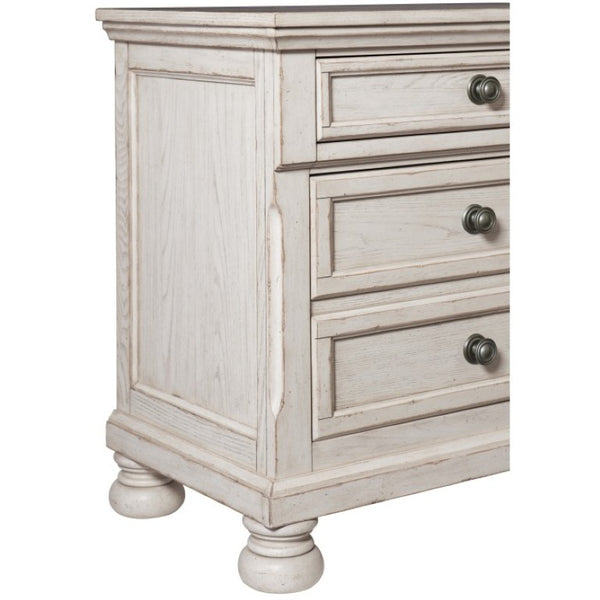 English Elm California King 3 Piece Bedroom Set Ash Veneer Wire Brushed Antique White Finish B011S06268