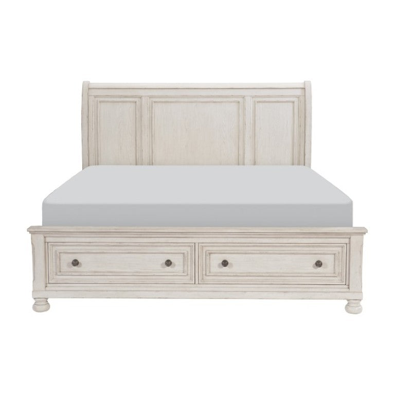 English Elm California King 3 Piece Bedroom Set Ash Veneer Wire Brushed Antique White Finish B011S06268