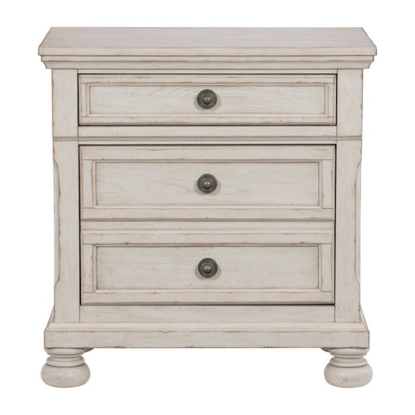 English Elm California King 3 Piece Bedroom Set Ash Veneer Wire Brushed Antique White Finish B011S06268