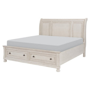 English Elm California King 3 Piece Bedroom Set Ash Veneer Wire Brushed Antique White Finish B011S06268