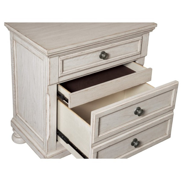 English Elm California King 3 Piece Bedroom Set Ash Veneer Wire Brushed Antique White Finish B011S06268