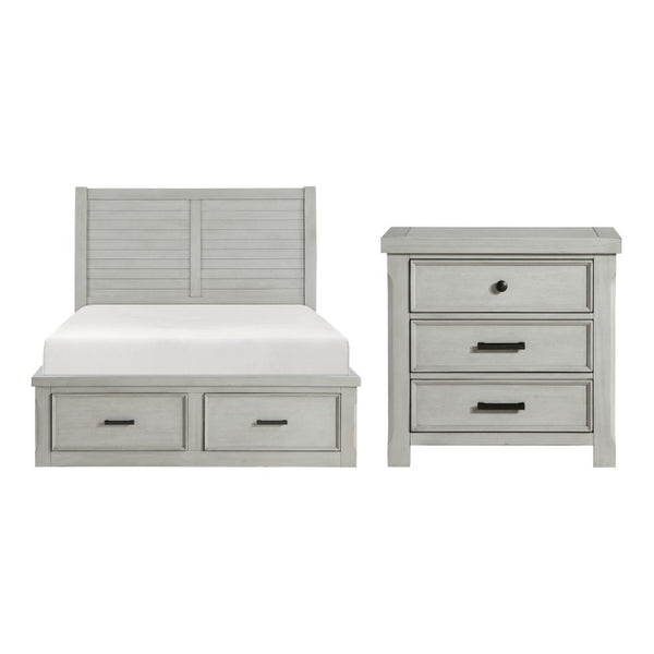 English Elm Eastern King Storage Bed and Nightstand Set Acacia Hardwood Modern Gray Bedroom B011S06272