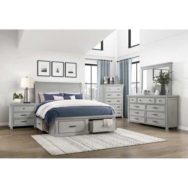 English Elm Eastern King Storage Bed and Nightstand Set Acacia Hardwood Modern Gray Bedroom B011S06272