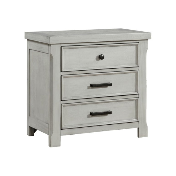 English Elm California King Panel Bed Set with Nightstand Built-In Drawers Light Gray Finish B011S06275