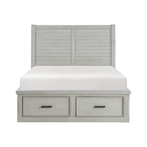 English Elm California King Panel Bed Set with Nightstand Built-In Drawers Light Gray Finish B011S06275