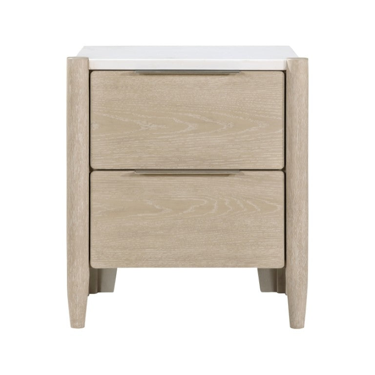 English Elm Night Stand Dresser Mirror and Chest Bedroom Set with Oak Ceruse Marble Tops B011S06282