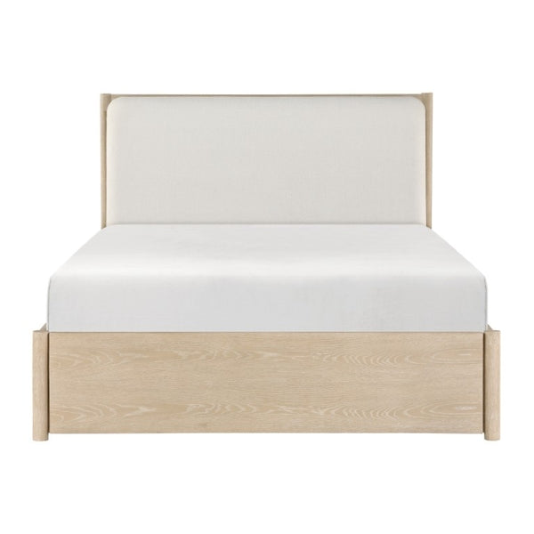 English Elm California King Bedroom Set Oak Veneer Upholstered Headboard Marble Nightstands B011S06287