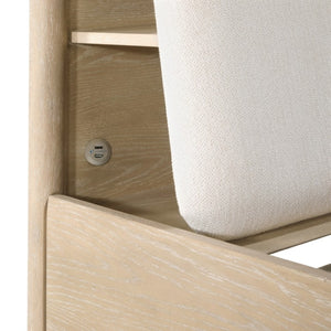 English Elm California King Bedroom Set Oak Veneer Padded Headboard USB Charging Marble Nightstand B011S06288