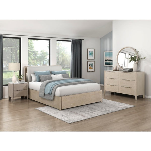 English Elm California King Bedroom Set Oak Veneer Padded Headboard USB Charging Marble Nightstand B011S06288