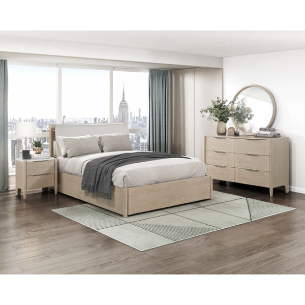 English Elm California King Bedroom Set Oak Veneer Padded Headboard USB Charging Marble Nightstand B011S06288