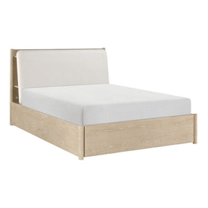 English Elm California King Bedroom Set Oak Veneer Padded Headboard USB Charging Marble Nightstand B011S06288