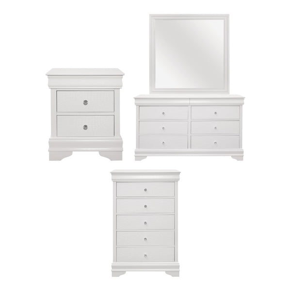 English Elm Night Stand Dresser Mirror Chest Bedroom Set White Glam Alligator Embossed Crystal Knobs B011S06292