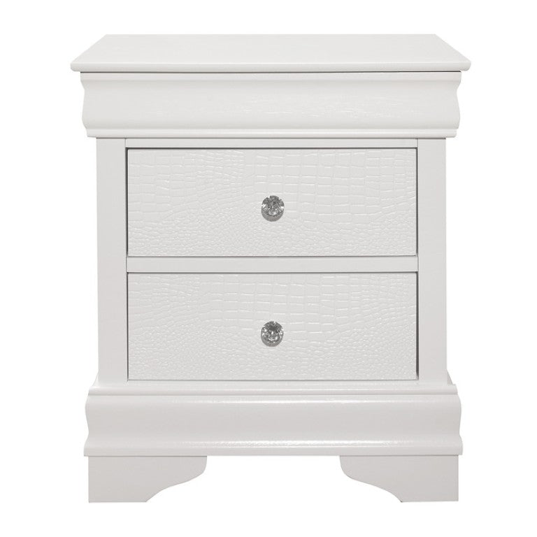 English Elm Night Stand Dresser Mirror Chest Bedroom Set White Glam Alligator Embossed Crystal Knobs B011S06292