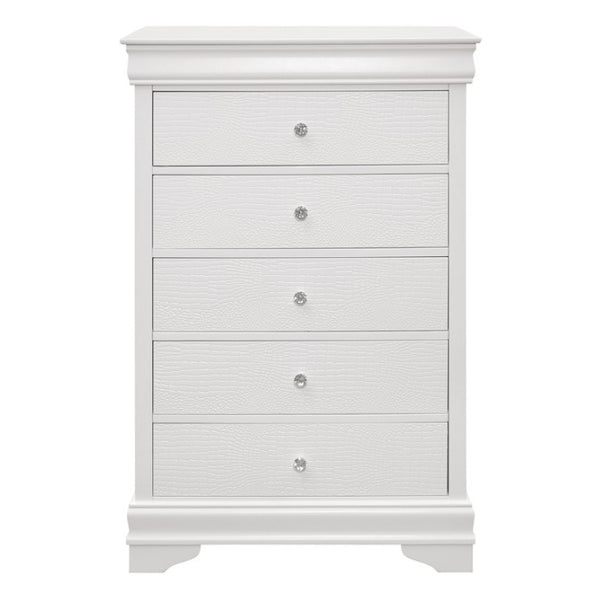 English Elm Night Stand Dresser Mirror Chest Bedroom Set White Glam Alligator Embossed Crystal Knobs B011S06292