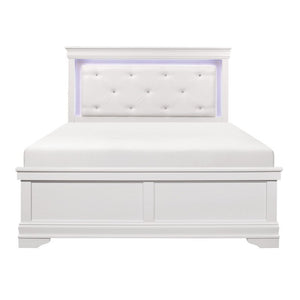 English Elm Queen Glam Bedroom Set with LED Headboard Tufted Upholstery and Crystal Hardware B011S06299