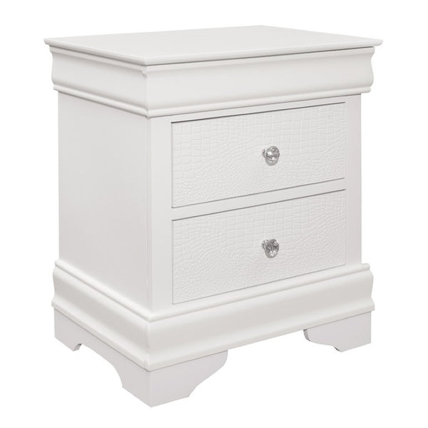 English Elm Full Glam Bedroom Set with LED Headboard Crystal Knobs and Embossed White Lacquer Finish B011S06302