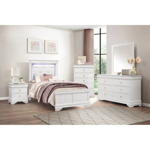English Elm Twin Glam Bedroom Set with LED Headboard Crystal Knobs and Embossed Drawer Fronts B011S06305