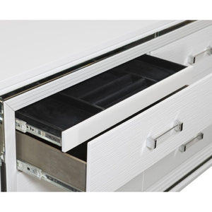 English Elm Night Stand Dresser Mirror Chest Bedroom Set Glam White Metallic LED Mirrored B011S06317