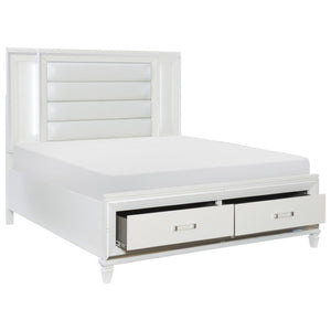 English Elm California King Glam Bedroom Set with LED Headboard Mirrored Trim Storage Footboard B011S06323