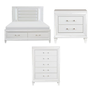 English Elm California King Bedroom Set with LED Headboard Mirrored Trim and Glam Metallic Finish B011S06324